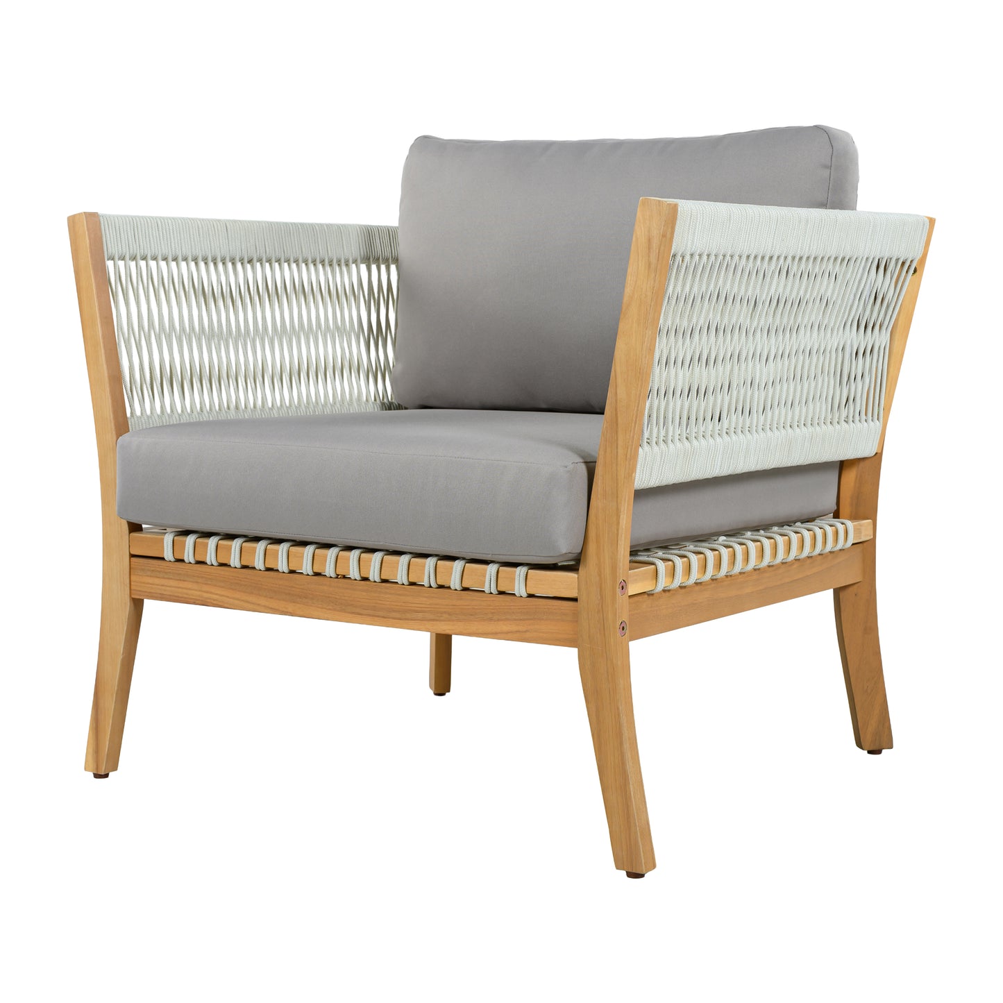 Outdoor Acacia Wood Lounge Chair with Thick Cushions - Natural & Grey