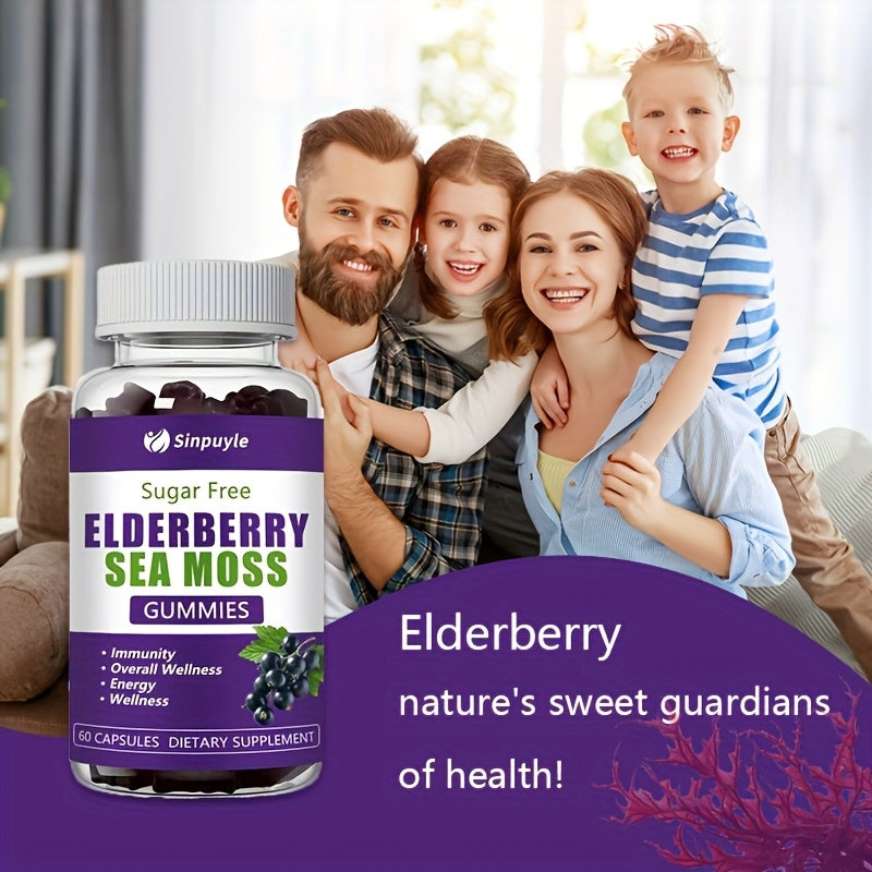 Sugar-Free Elderberry Sea Moss Gummies - Immune Support & Energy Boost - 60ct