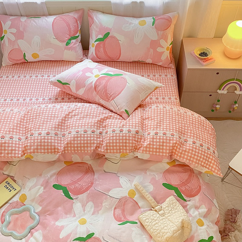 Printed Cartoon Girl Cotton Bed Quilt Cover Set - Multiple Sizes & Styles
