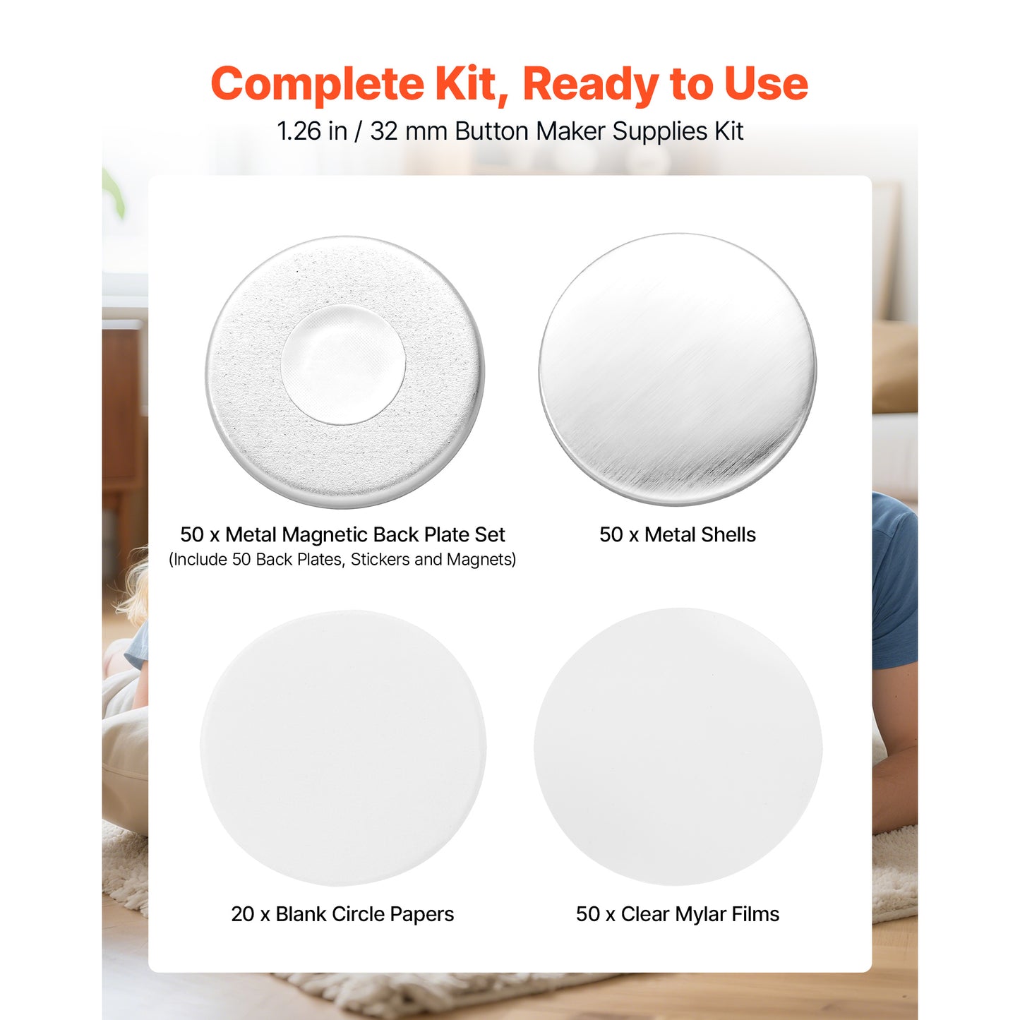 Refrigerator Magnet Button Maker Supplies Set - 50 Assorted DIY Kitchen Decor
