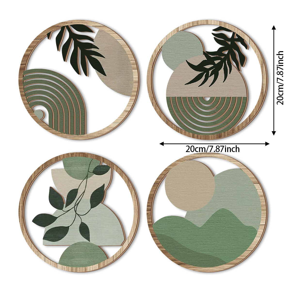 Retro Wooden Leaf Wall Stickers - Multi-Leaf Round Decor Set