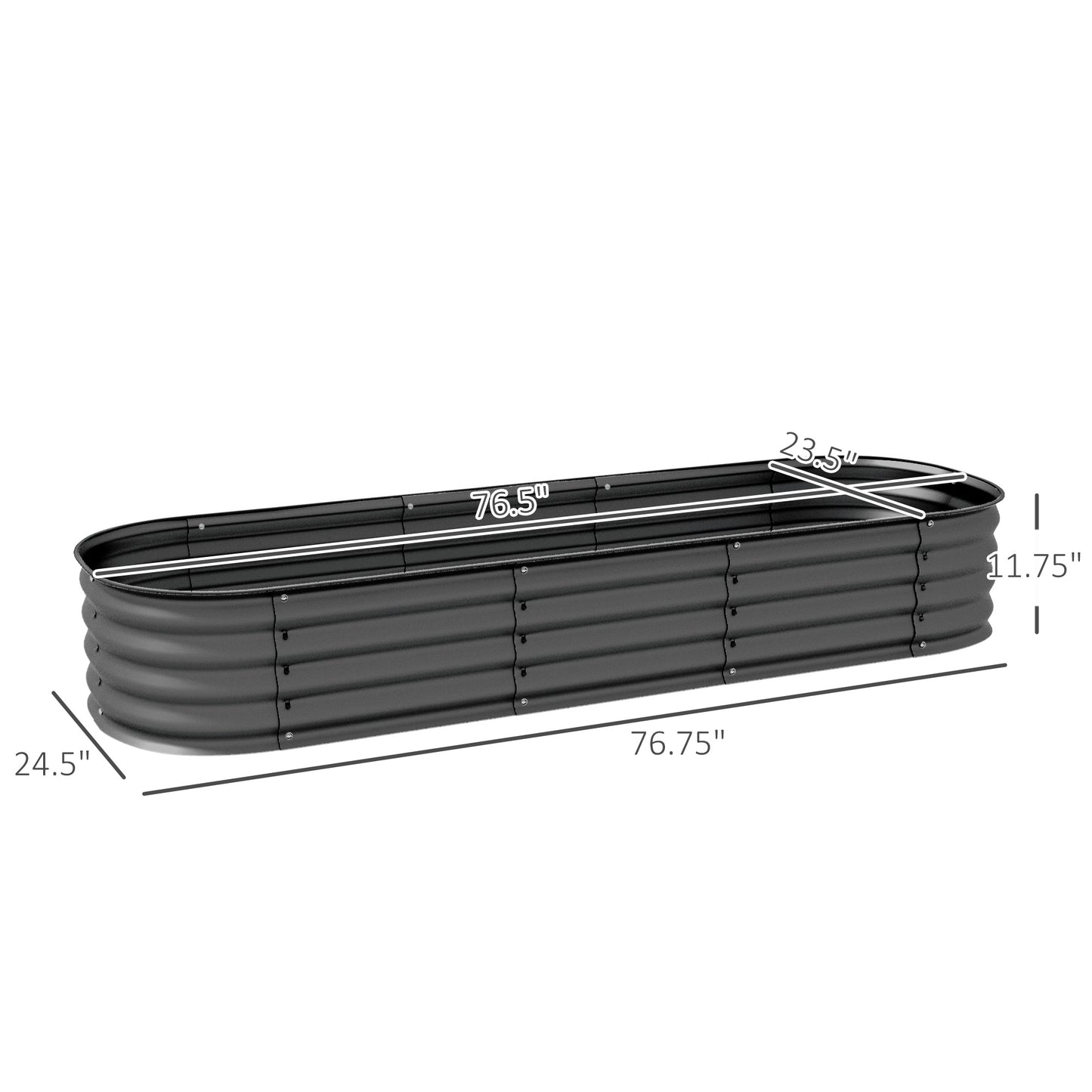 Galvanized Raised Garden Bed Kit - Metal Planter Box with Safety Edging, Dark Gray, 76.75 x 24.5 inches