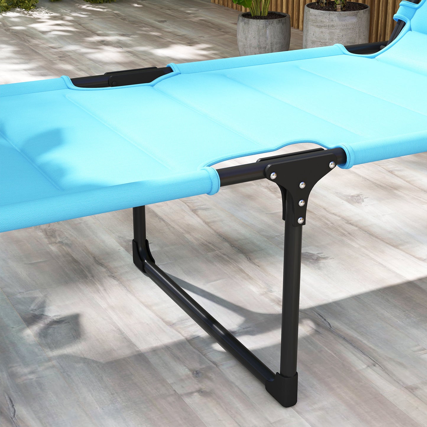 Adjustable Folding Lounge Chair with Sun Shade - Light Blue