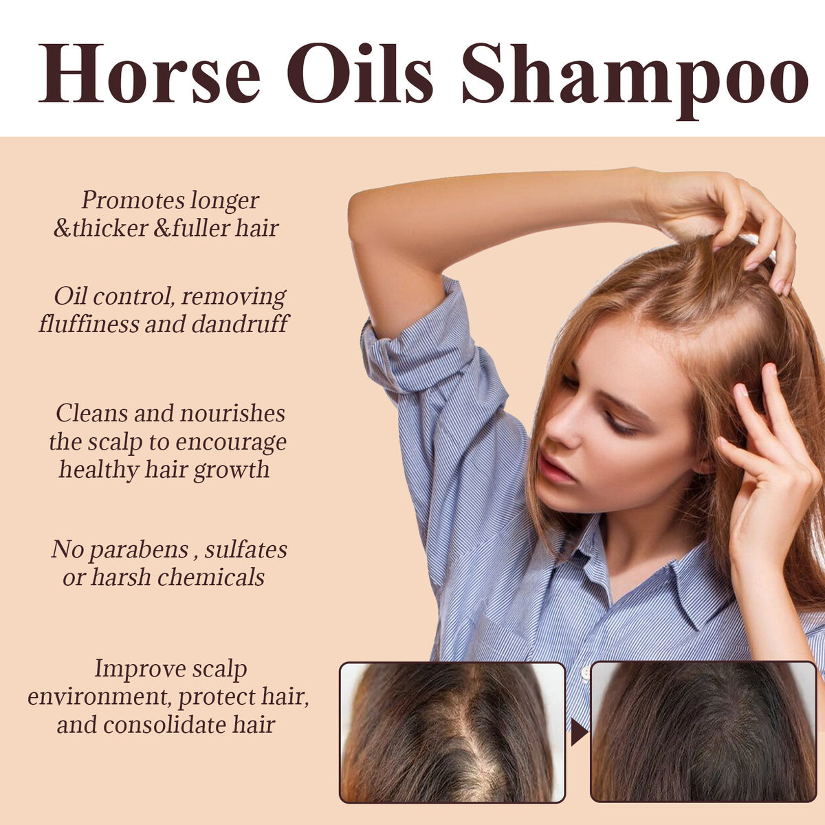 Horse Oil Shampoo Deep Cleansing Scalp Dandruff Control Fluffy