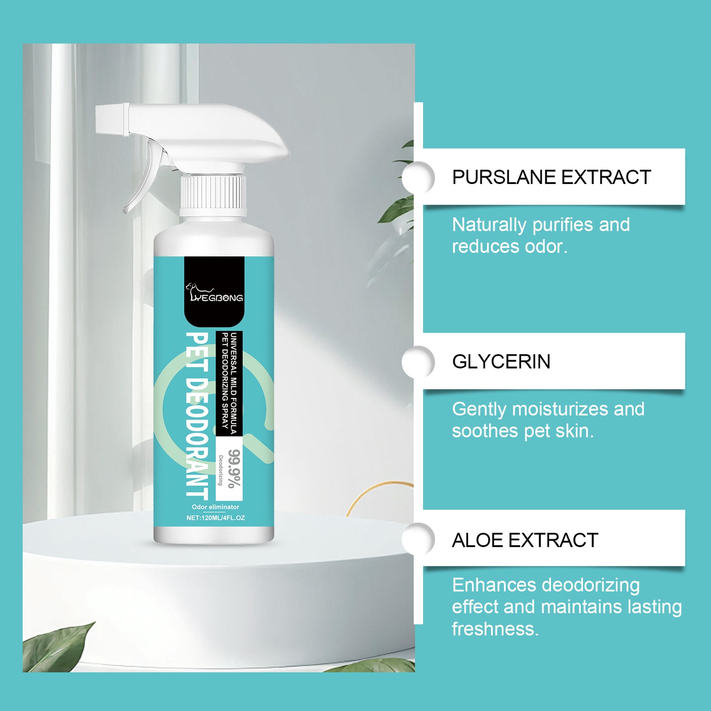 Pet Deodorant Spray - Gentle Odor Eliminator for Dogs & Cats, 120ML
