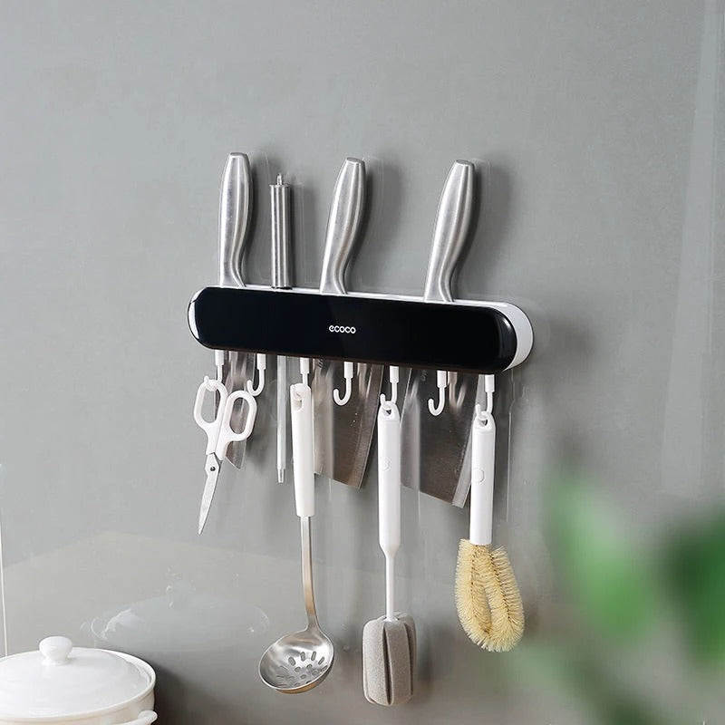 Wall-Mounted Knife Rack with Integrated Storage for Kitchen Organizer