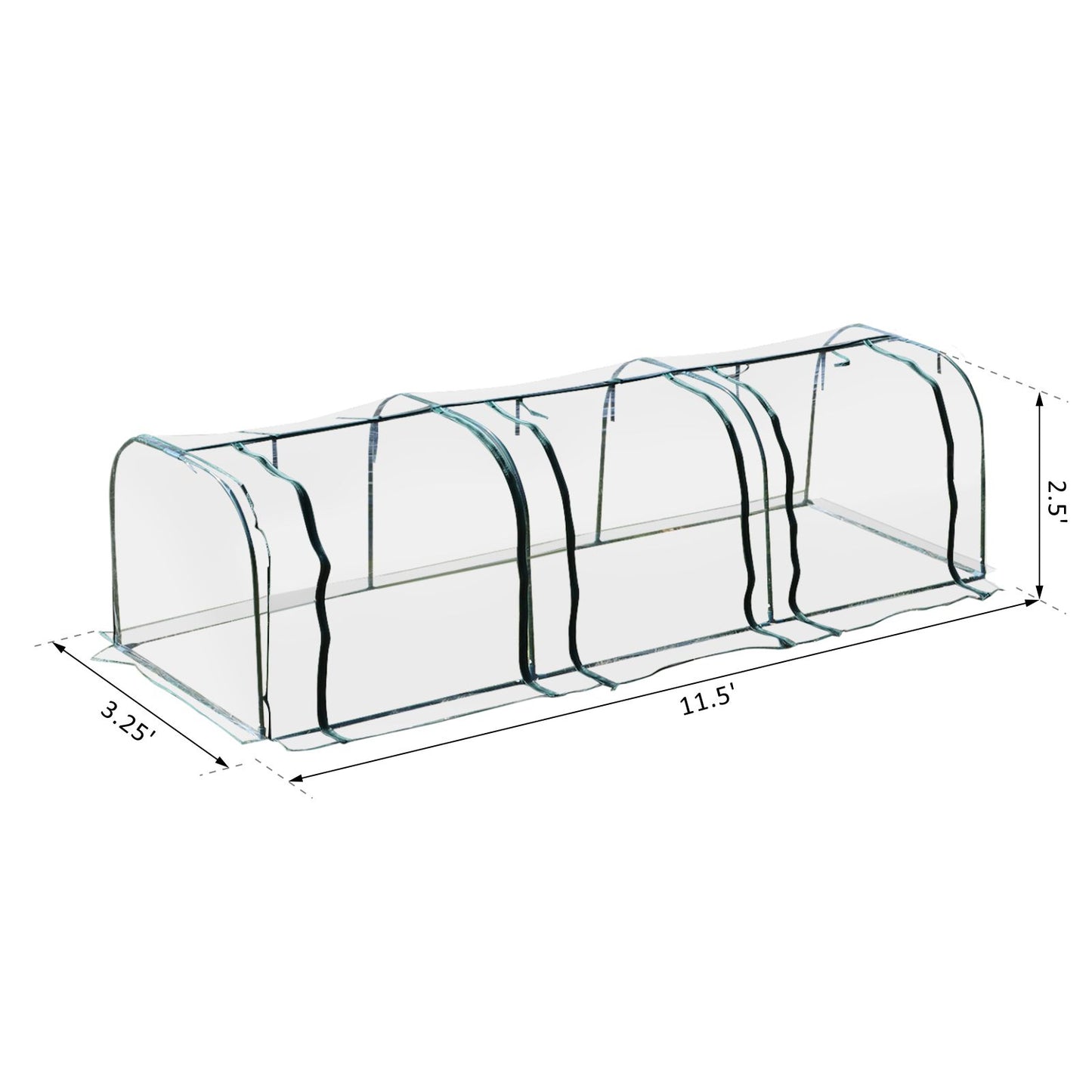 Tunnel Greenhouse Kit - PVC Cover with Steel Frame - Dark Green