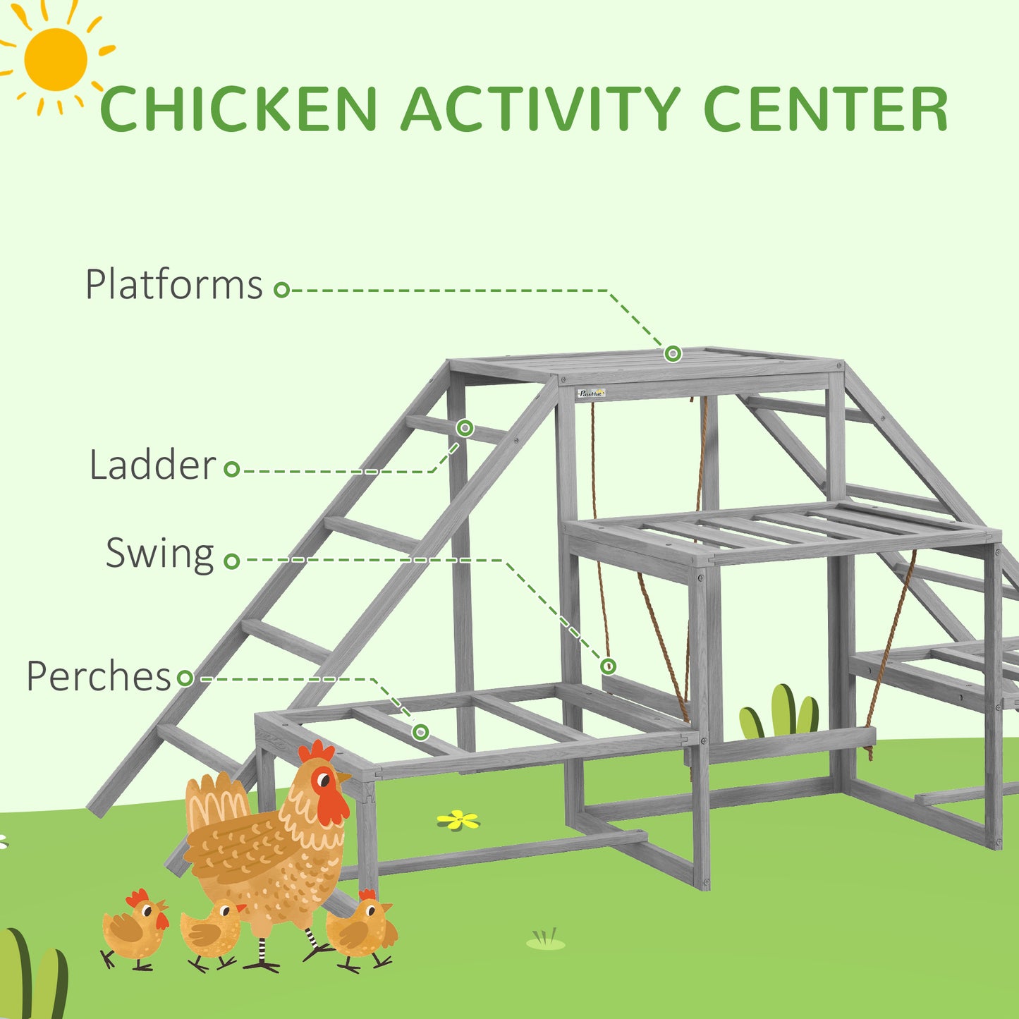 Chicken Roost Toys with Wood Stand and Ladder for 10-15 Chickens