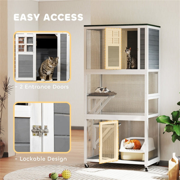 Cat Climbing Tower with Pet Stairs and House - White
