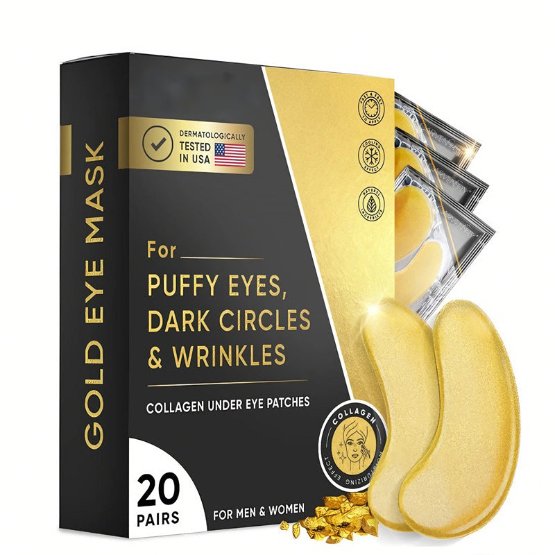 Gold Collagen Under Eye Patches - 20 Pack Anti-Aging Eye Mask for Puffiness