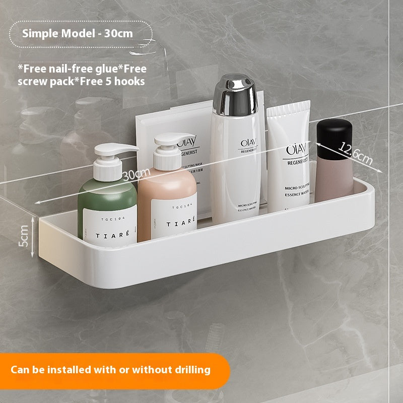 Punch-Free Wall-Mounted Bathroom Storage Rack Aluminum Home Organizer