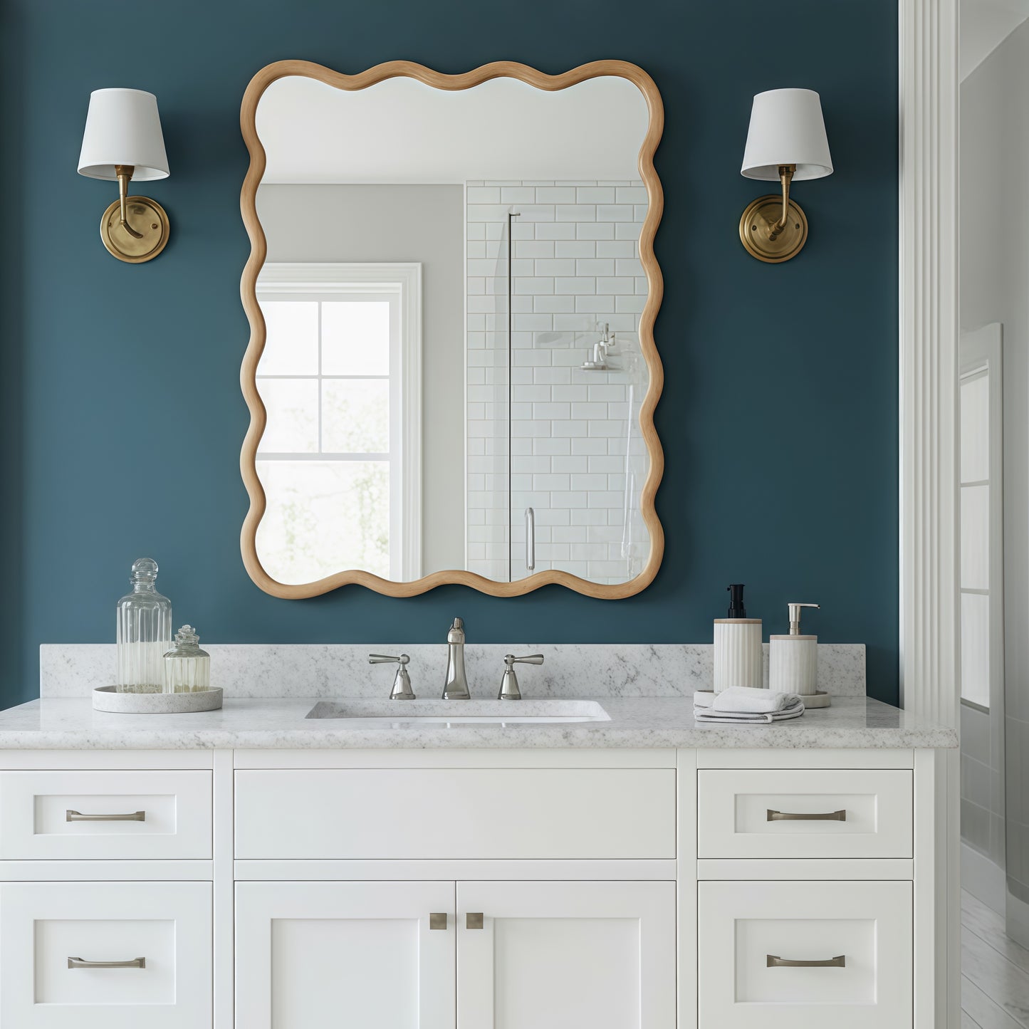 Natural Wood 30x40 Wavy Rectangle Decorative Mirror - Art Deco Style