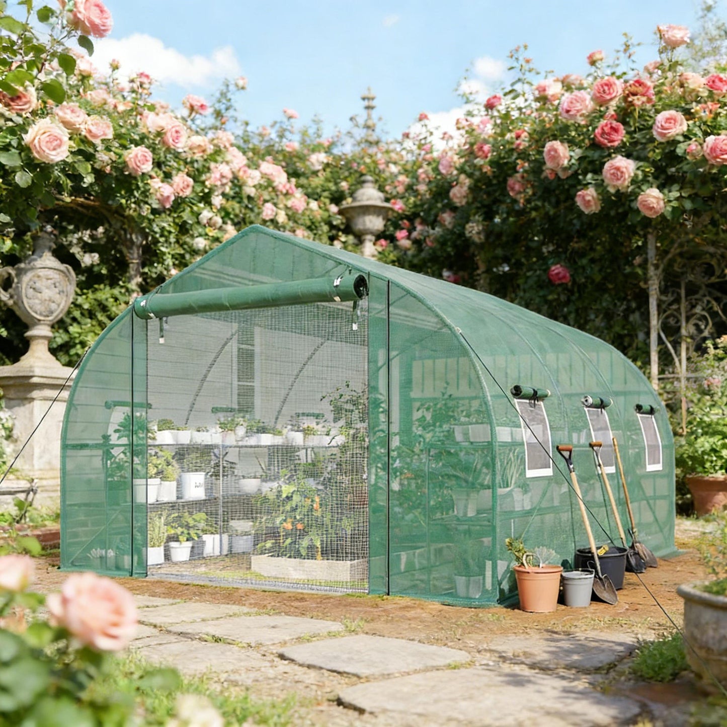Walk-In Greenhouse with Shelves - Outdoor Plant Hot House