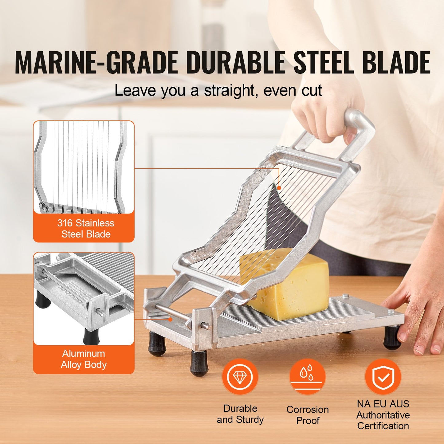 Cheese Slicer with Wire - Adjustable Thickness Cheese Cutter in Silver