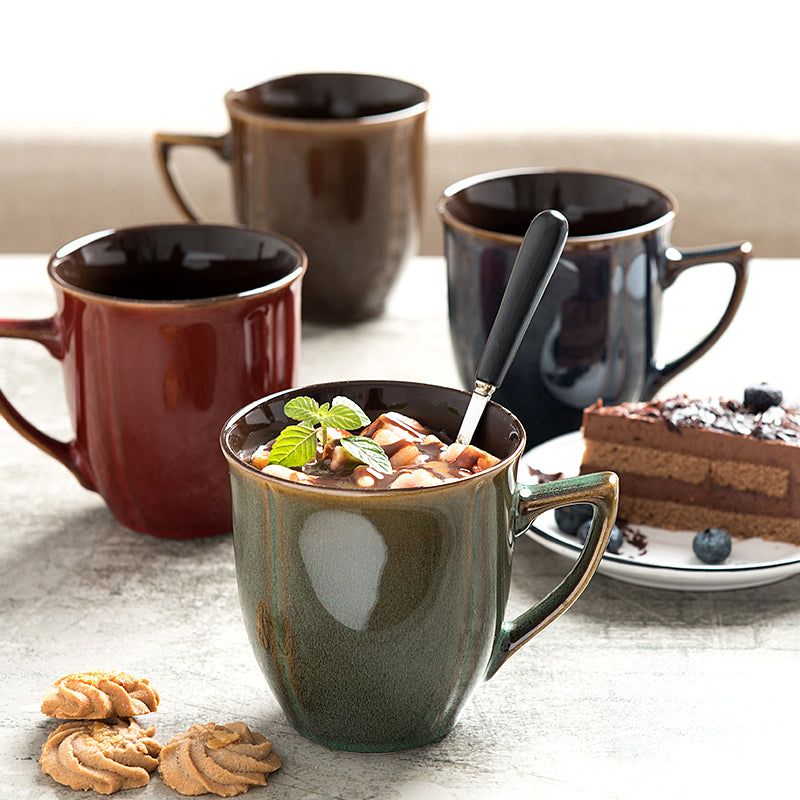 Large Capacity Ceramic Cup with Lid and Spoon - Retro Kitchen Accessory
