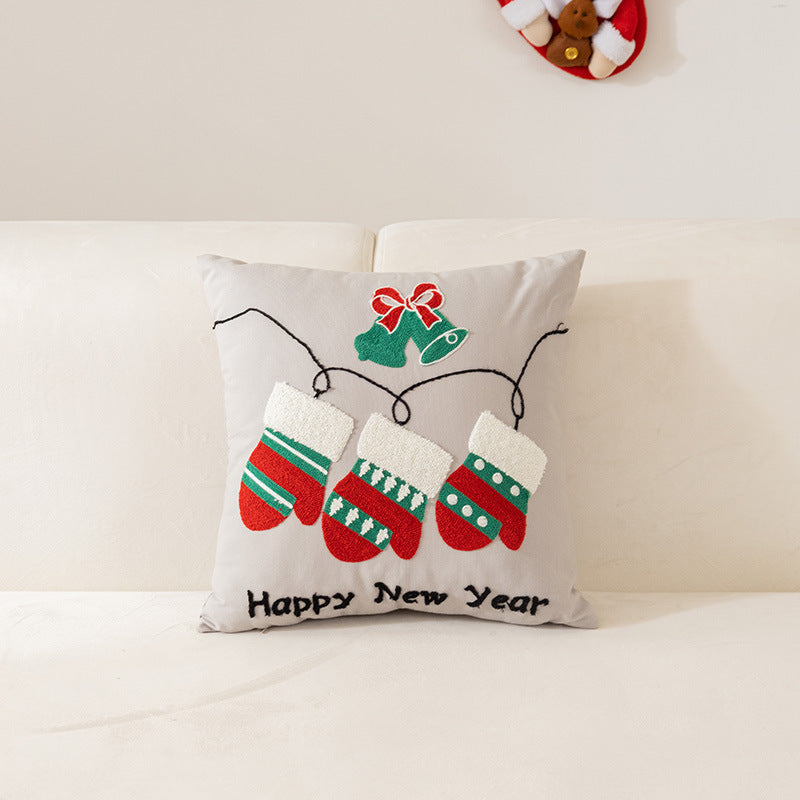 Christmas Embroidery Pillow Cover Holiday Home Decor 45x45cm