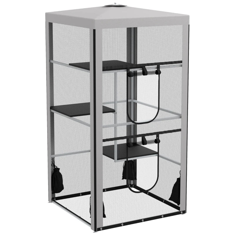 Outdoor Cat Enclosure Mesh Playpen with Steel Frame, 3 Platforms & 2 Doors
