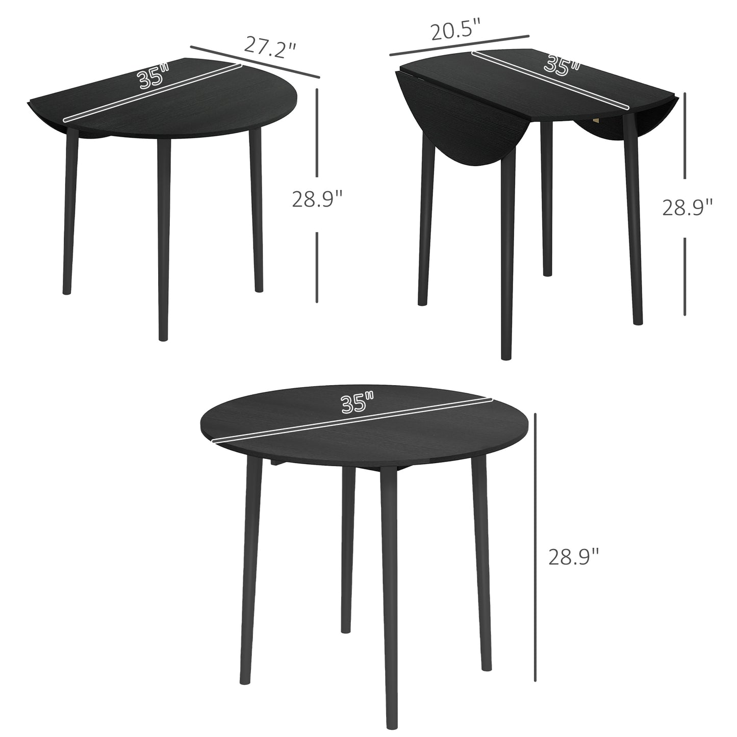 Round Drop Leaf Folding Dining Table - Distressed Black