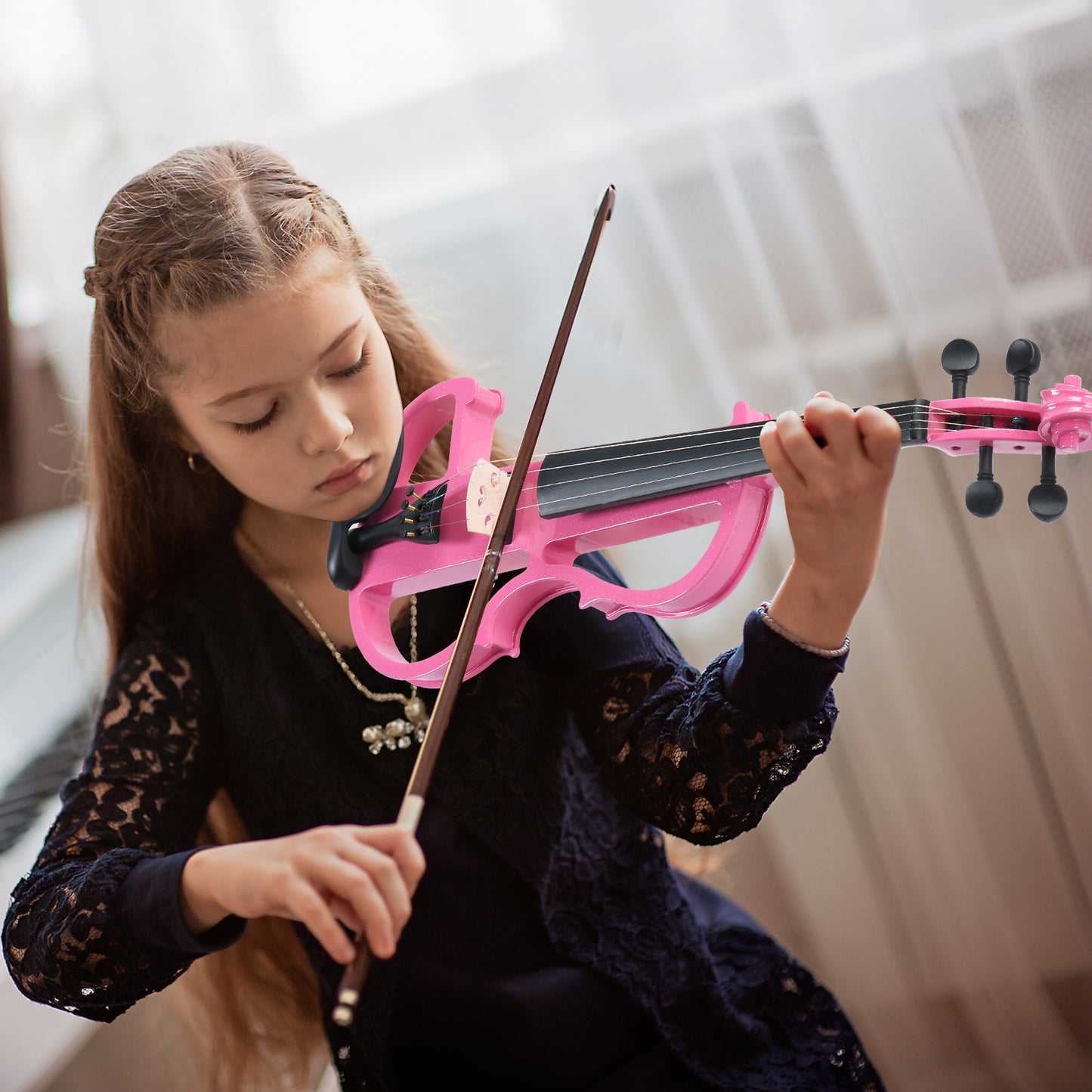Electric Silent Violin with Case - 4/4 Size, Pink
