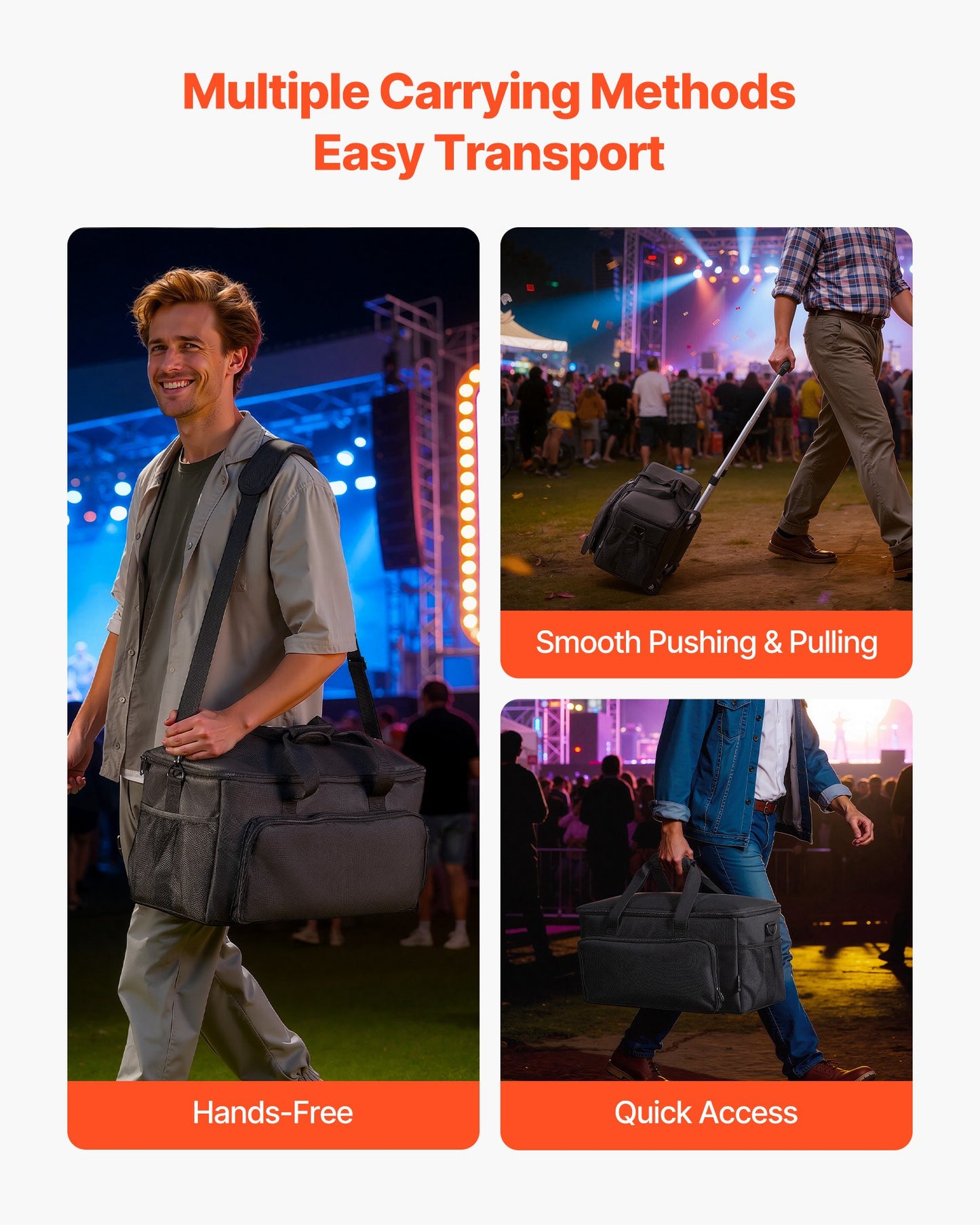 Rolling DJ Cable Bag with Wheels and Detachable Dividers, 1680D Padded Travel Case