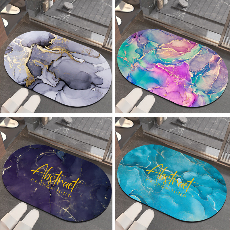 Anti Slip Water Absorbing Toilet Mat - Oval Bathroom Rug, Non-Slip Silicone