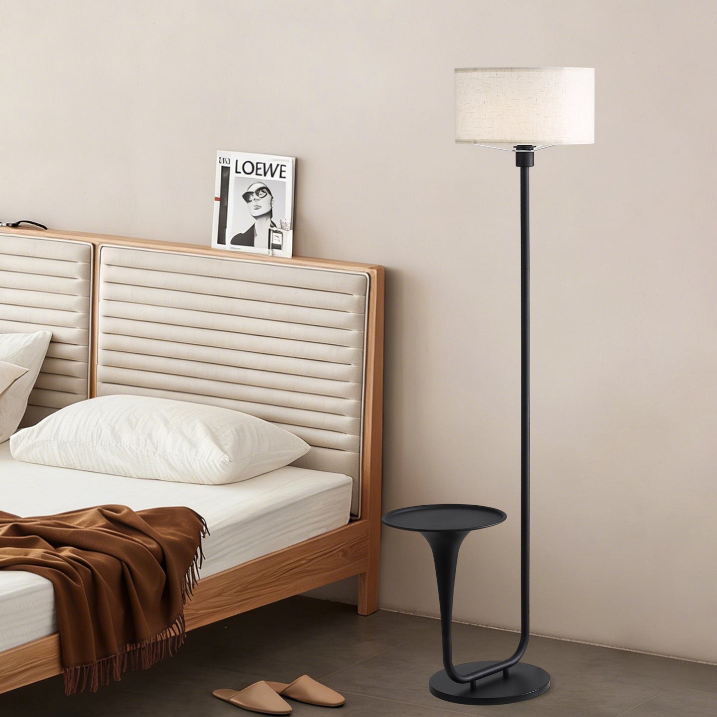 146cm Dimmable Floor Lamp with Table and Foot Switch - Vintage Standing Light with Tray, Bulb Included