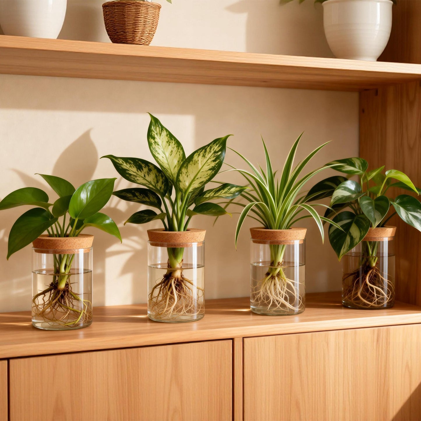 4 Pack Glass Plant Propagation Stations Hydroponic Vases with Cork Lids