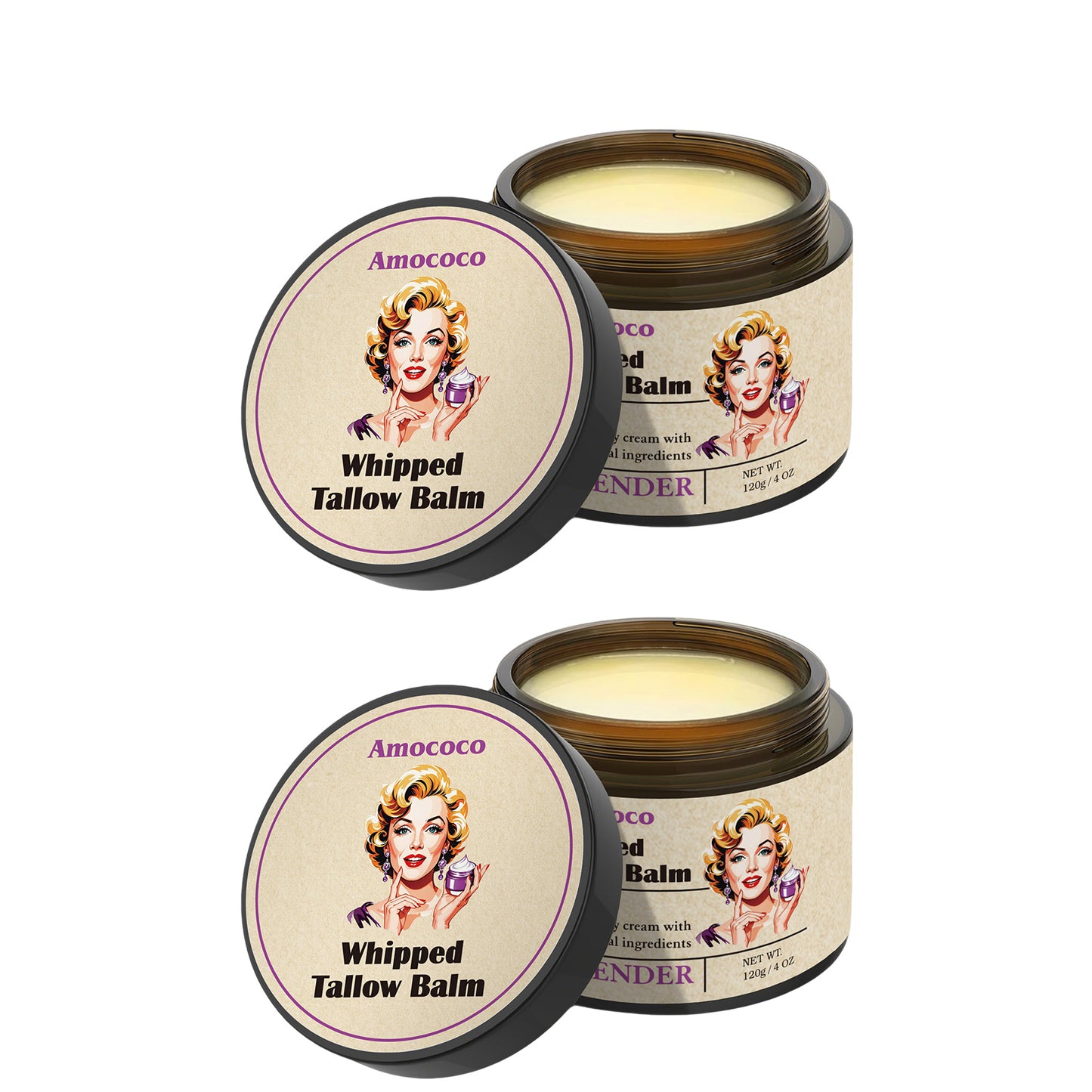 Whipped Tallow Balm with Lavender - Natural Deep Hydration Body Cream 120g