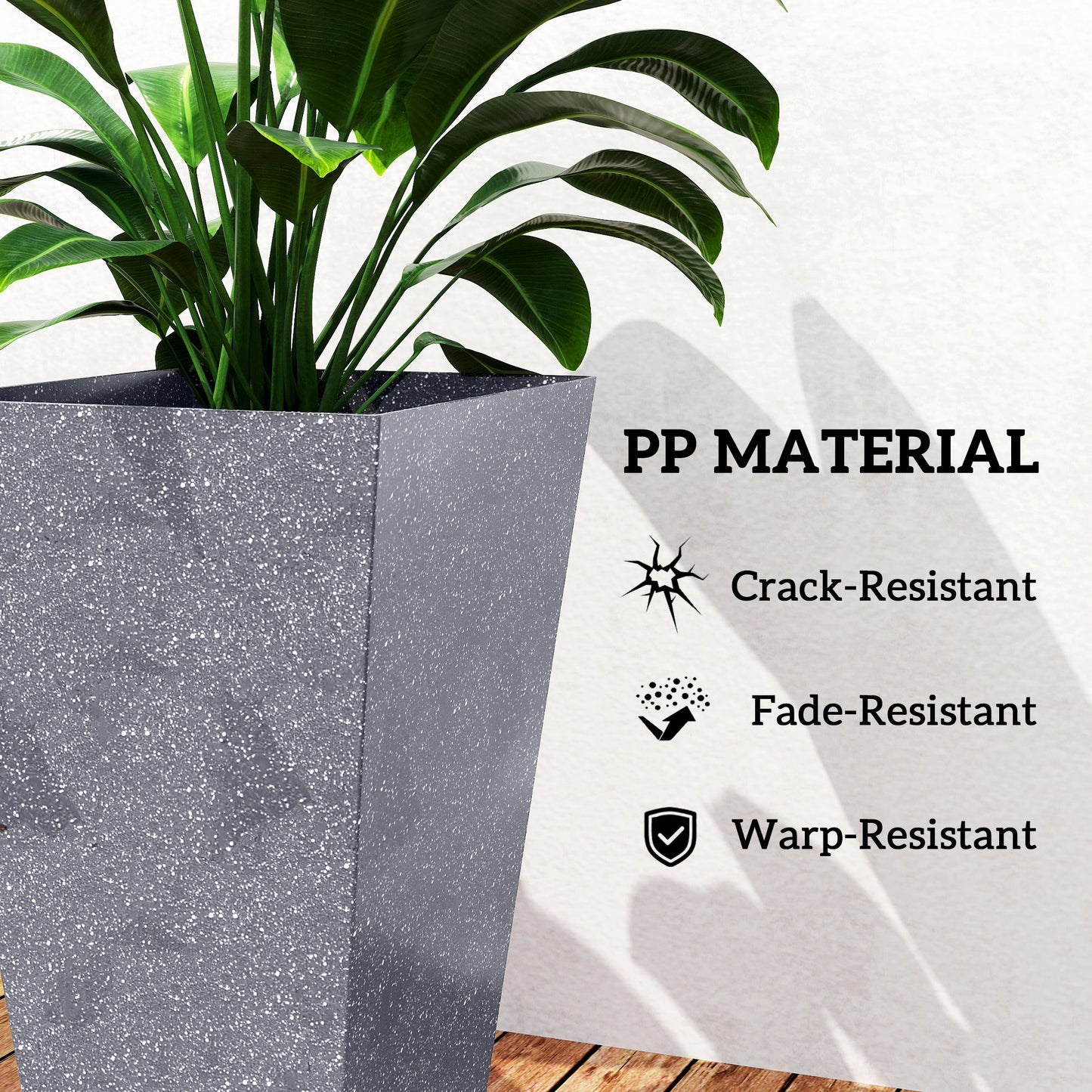28-Inch Tall Plastic Planters Set of 3 with Marble Finish and Drainage Holes