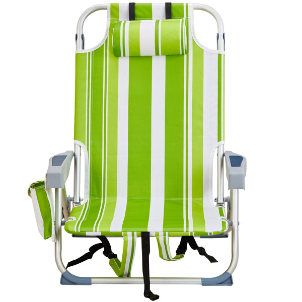 Lightweight Folding Beach Chair - Green Stripes, Adjustable Back