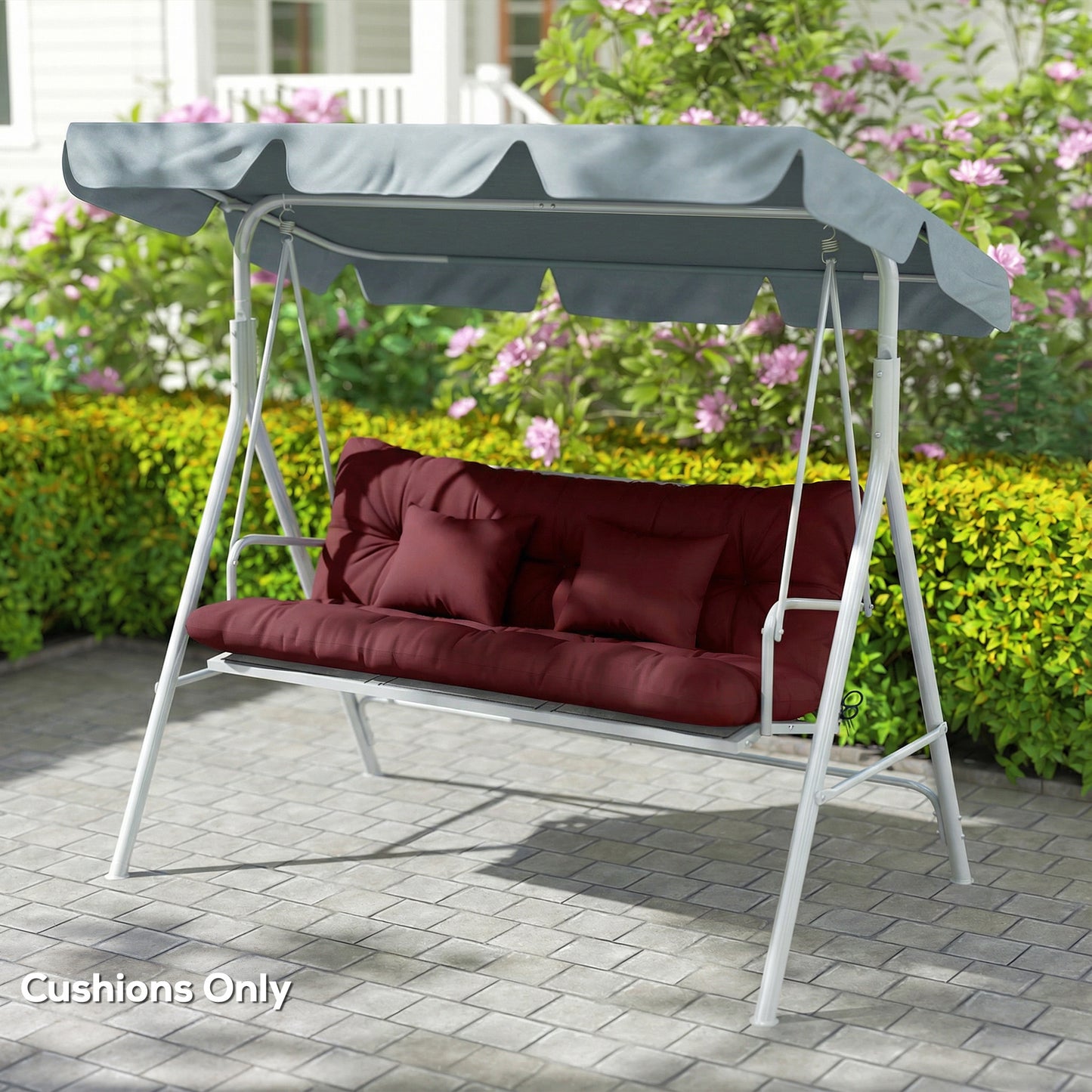 4-Piece Outdoor Bench Cushion Set with Pillows - Wine Red