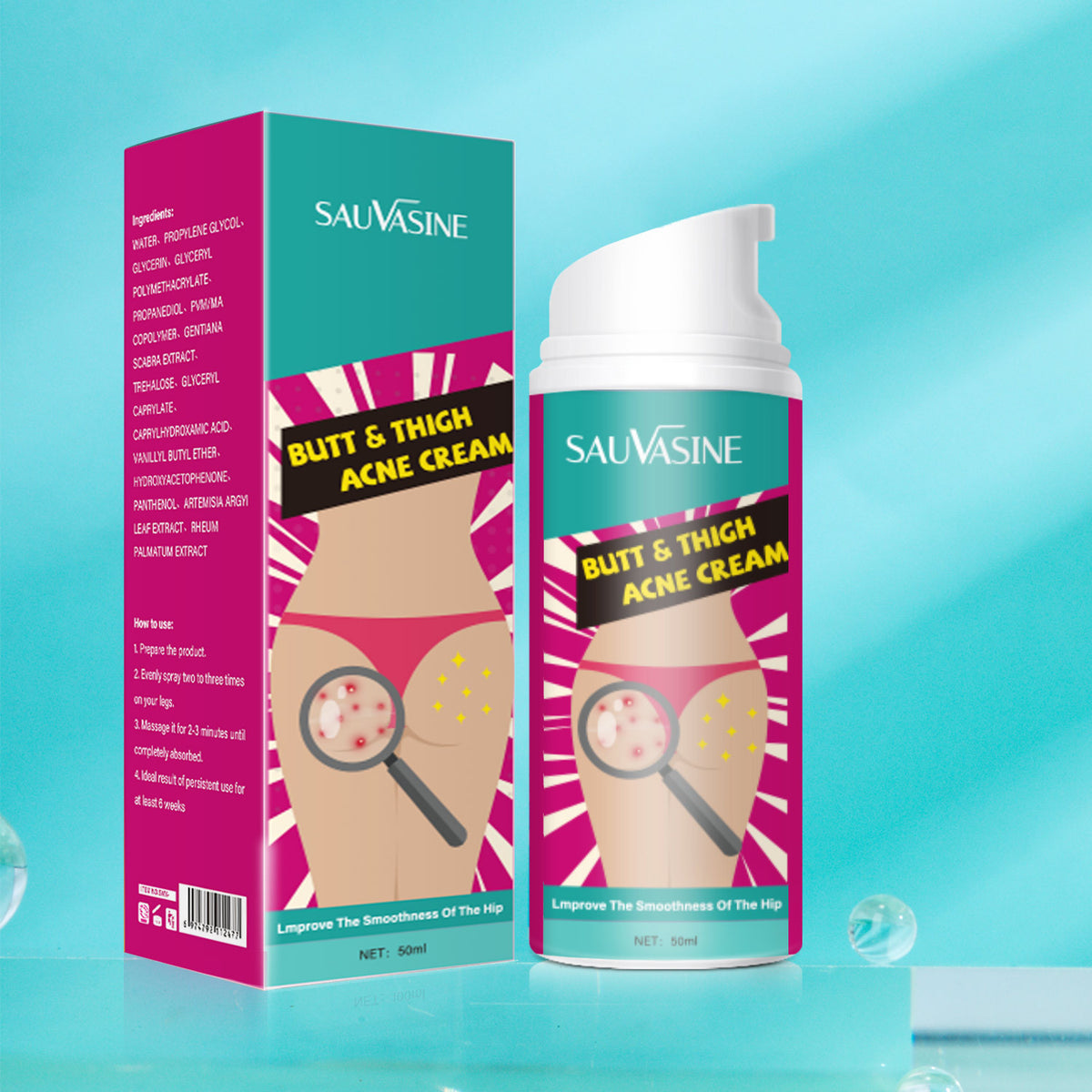 Hip and Leg Acne Moisturizing Cream - 50ml Body Care for Skin Relief