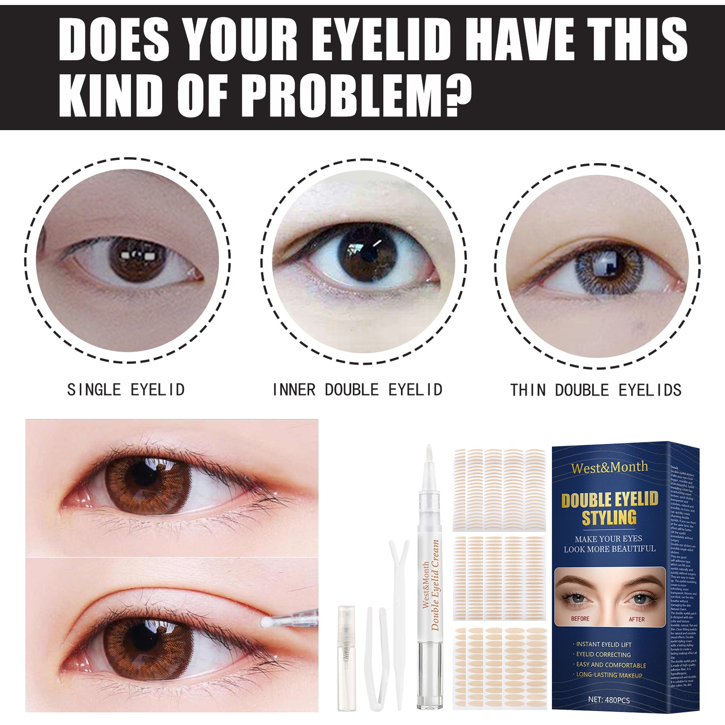 Invisible Double Eyelid Tape - Natural Mesh Water-Activated Adhesive