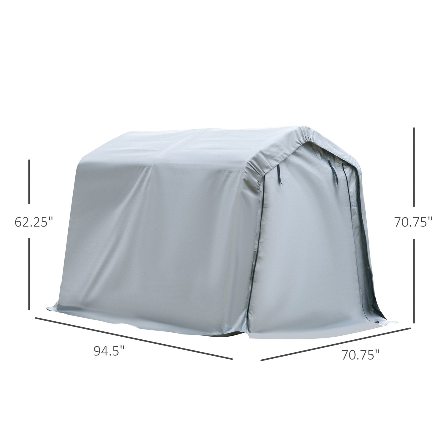 Portable Carport Garage Shelter - Heavy Duty with Double Zipper Doors, Light Gray