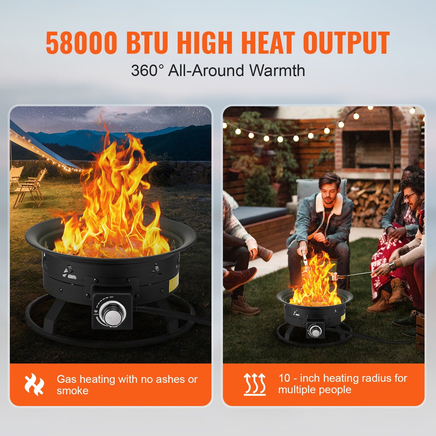 Propane Fire Pit 19 Inch Portable Gas Firepit with 58,000 BTU & Adjustable Flame
