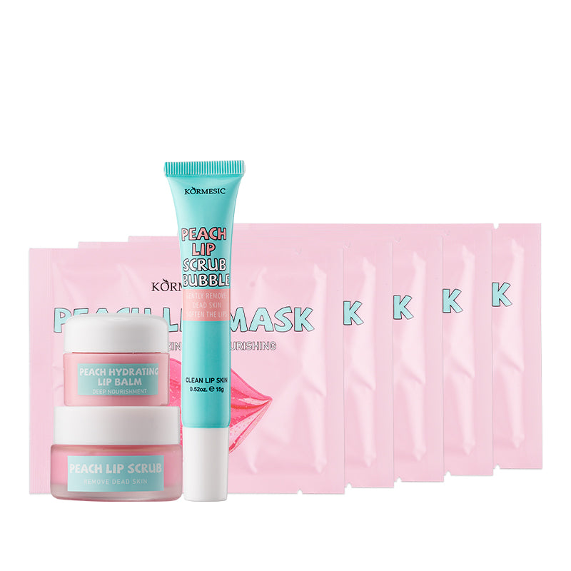 Lip Care Set with Peach Extract - Nourishing Lip Balm & Treatments