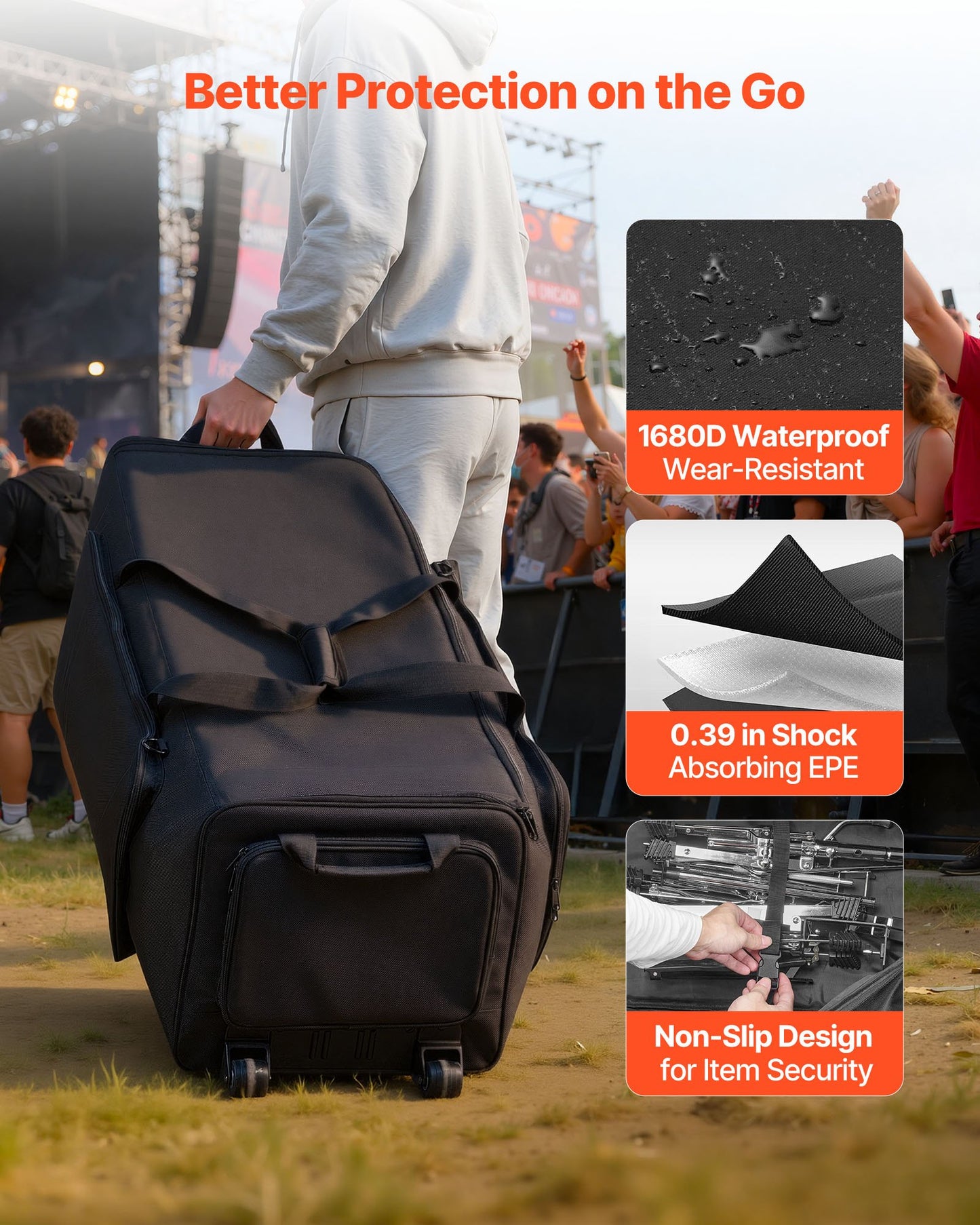 Wheeled Drum Hardware Bag 1680D Carrying Case for Drum Stands & Accessories