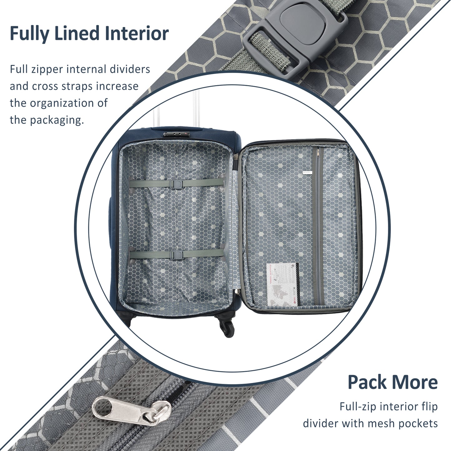 Expandable Softside Luggage Set - 3 Piece Spinner Suitcase - Dark Blue