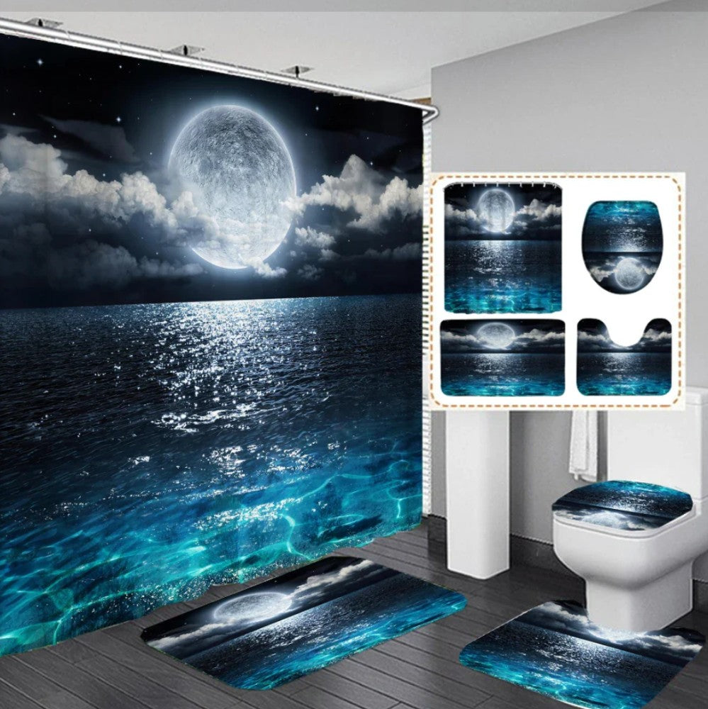 Waterproof Mildew-Proof Shower Curtain with Pattern Design - 4-Piece Set