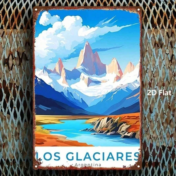 Vintage Metal Sign - Argentina Snow Mountain Lake View Wall Art