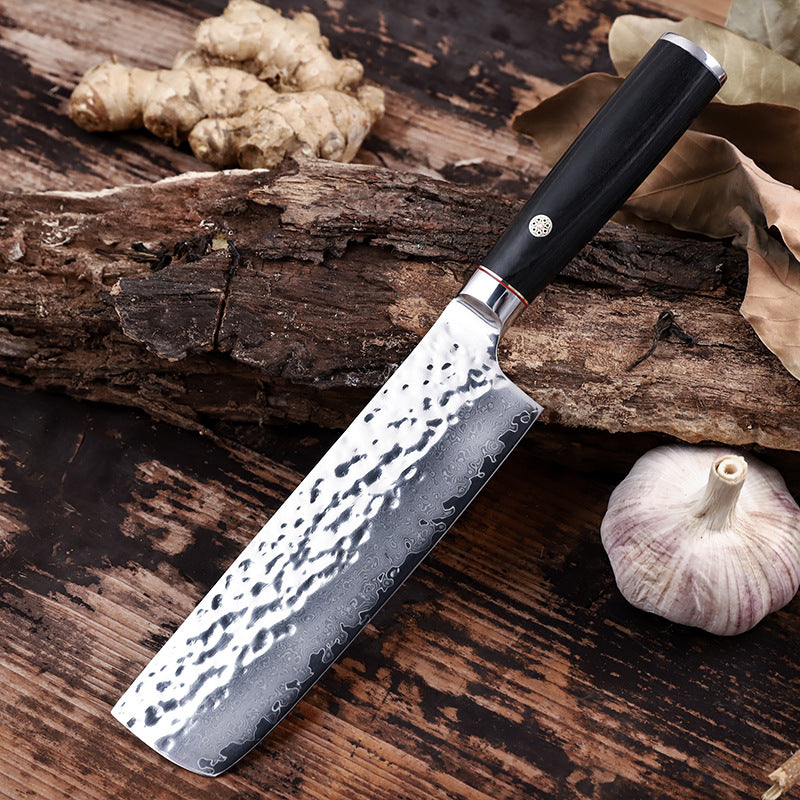 Damascus Steel Chef Slicing Knife Black Handle 17.5cm Blade Kitchen Knife