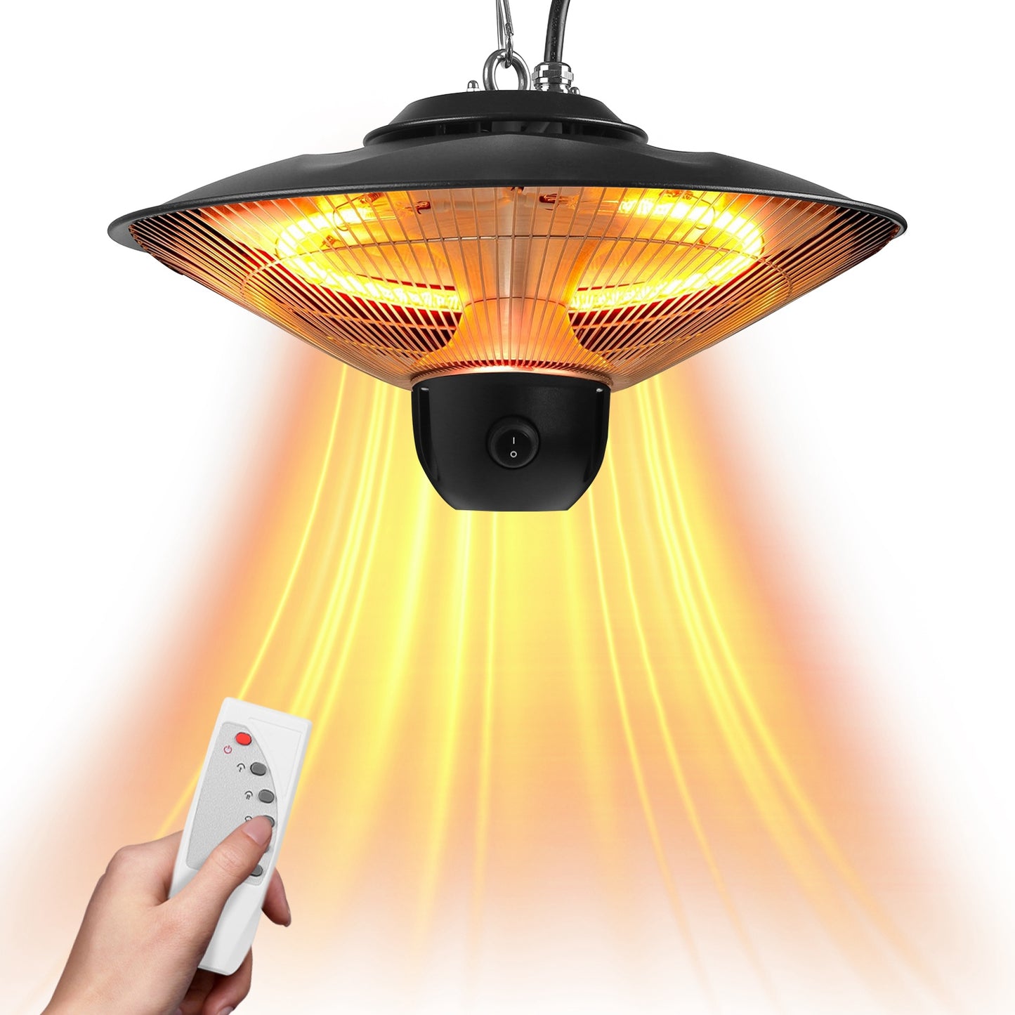 1500W Outdoor Ceiling Mount Patio Heater IP23 Waterproof with Remote & Timer - Black
