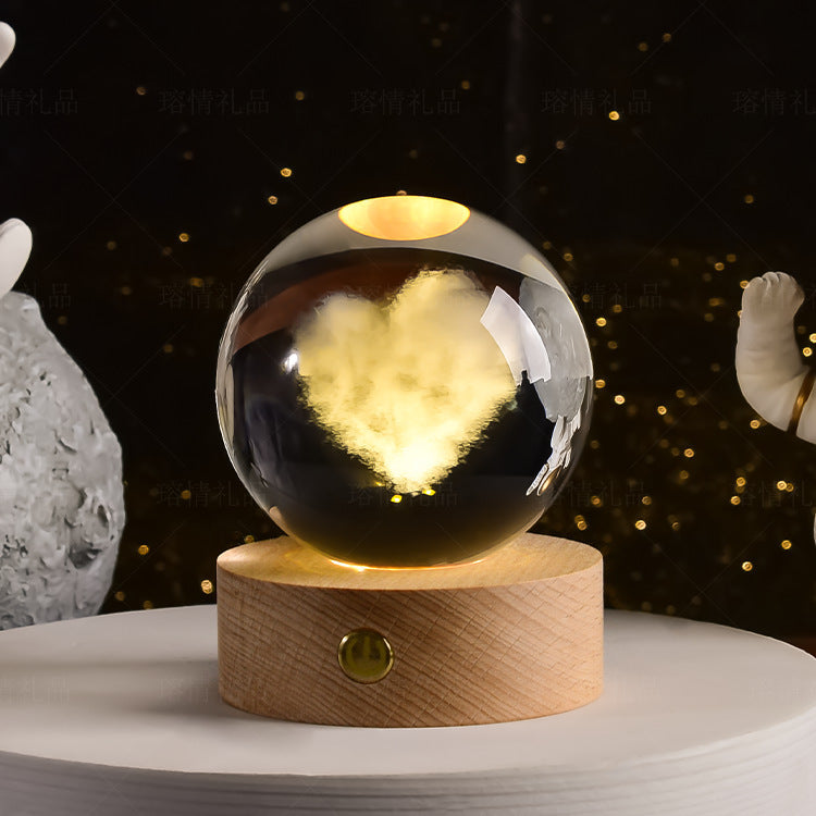 Starry Sky Crystal Ball Night Light Solar System Ornament 8cm Warm Light