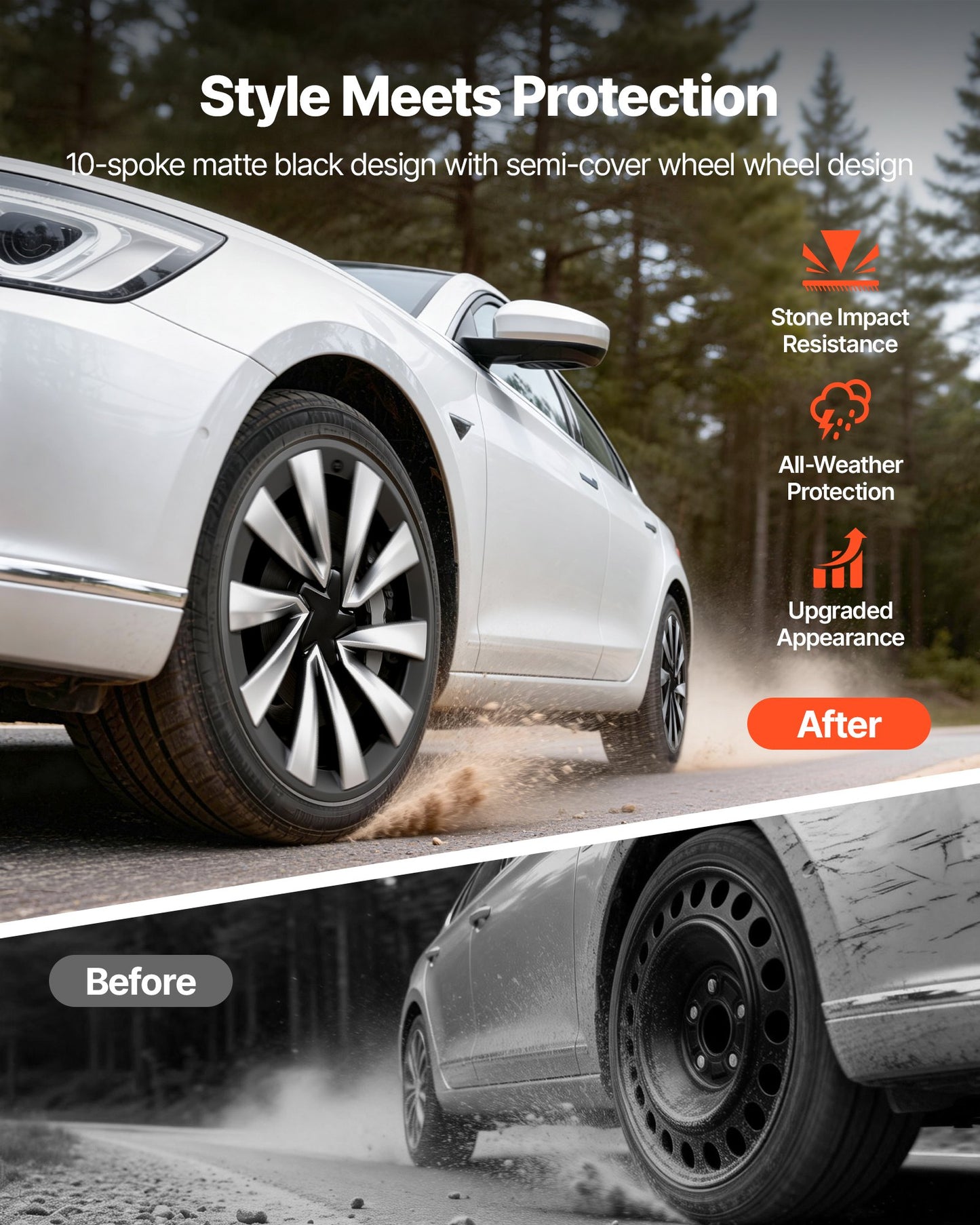 20 Inch Car Wheel Hubcaps for Tesla Model Y 2025 - Set of 4 Matte Black Replacement Rim Covers