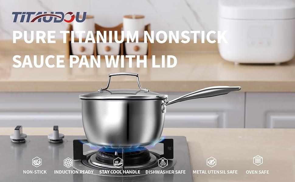 2.2 Quart Titanium Stainless Steel Non-Stick Frying Pan with Lid