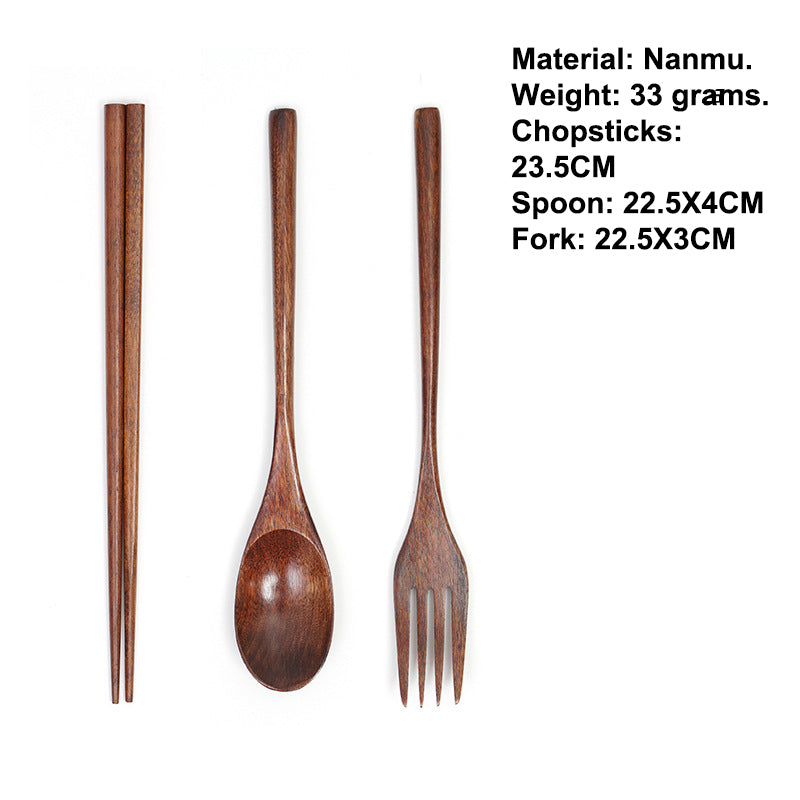 Wooden Dinnerware Set 3PCS Fork Chopsticks Spoon Portable Tableware