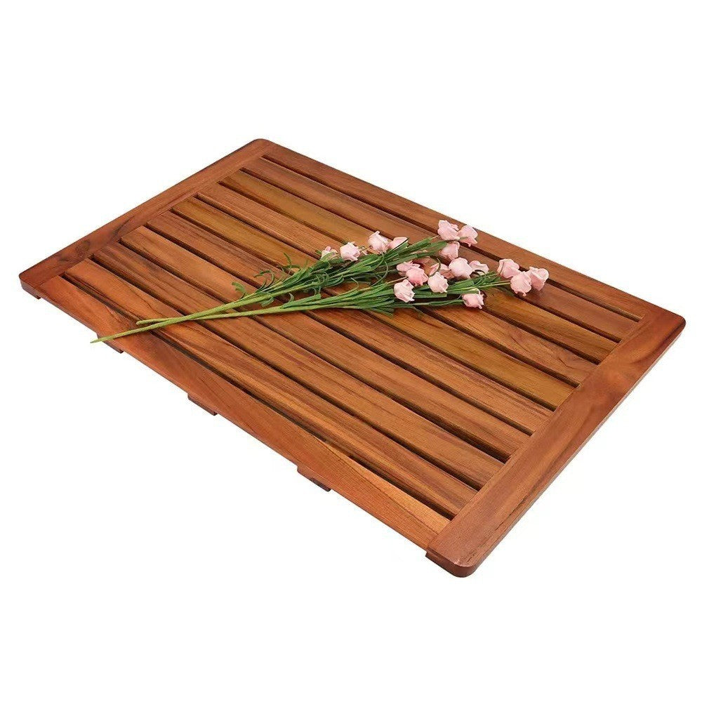 Solid Wood Waterproof Bathroom Shower Mat Non-Slip Bathtub Pedal - Brown, 61x45x3CM