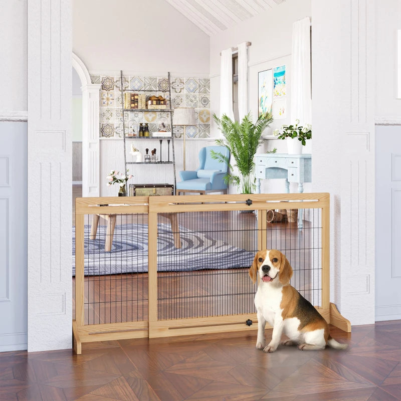 Adjustable Extra Wide Wooden Pet Gate for Dogs & Cats, Natural Finish