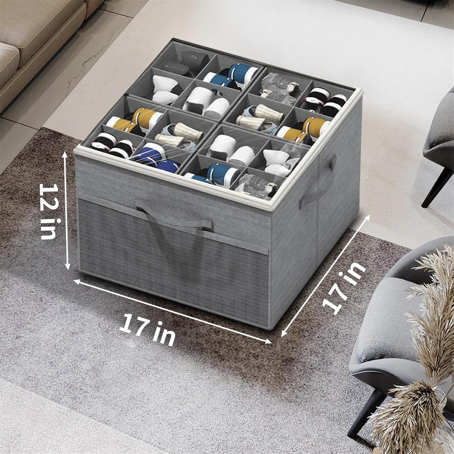 Foldable Transparent Shoe Storage Box with Multi-Functional Fabric Options