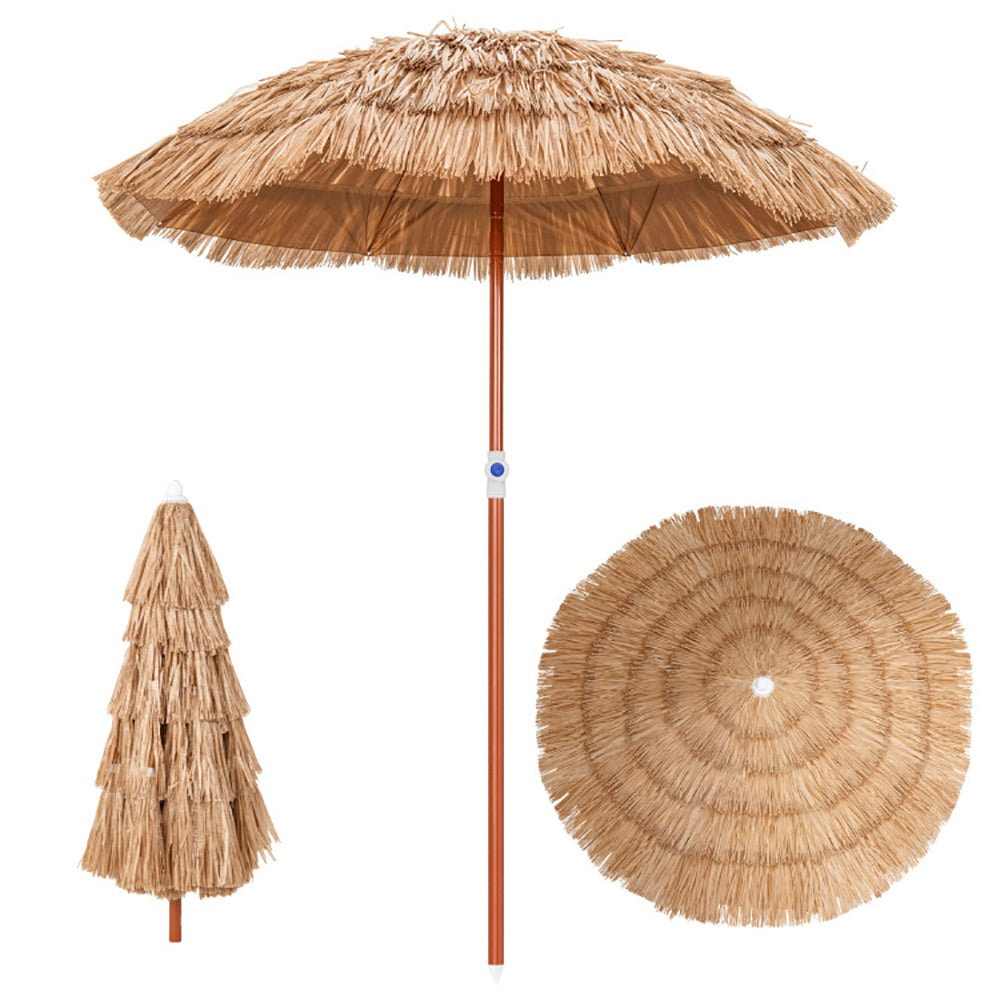 6ft Thatched Patio Umbrella with Tilt Design & Carrying Bag